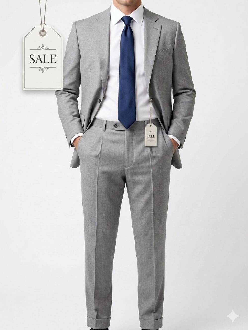 Men's Dress Pants - Light Gray Pleated Front 34x34